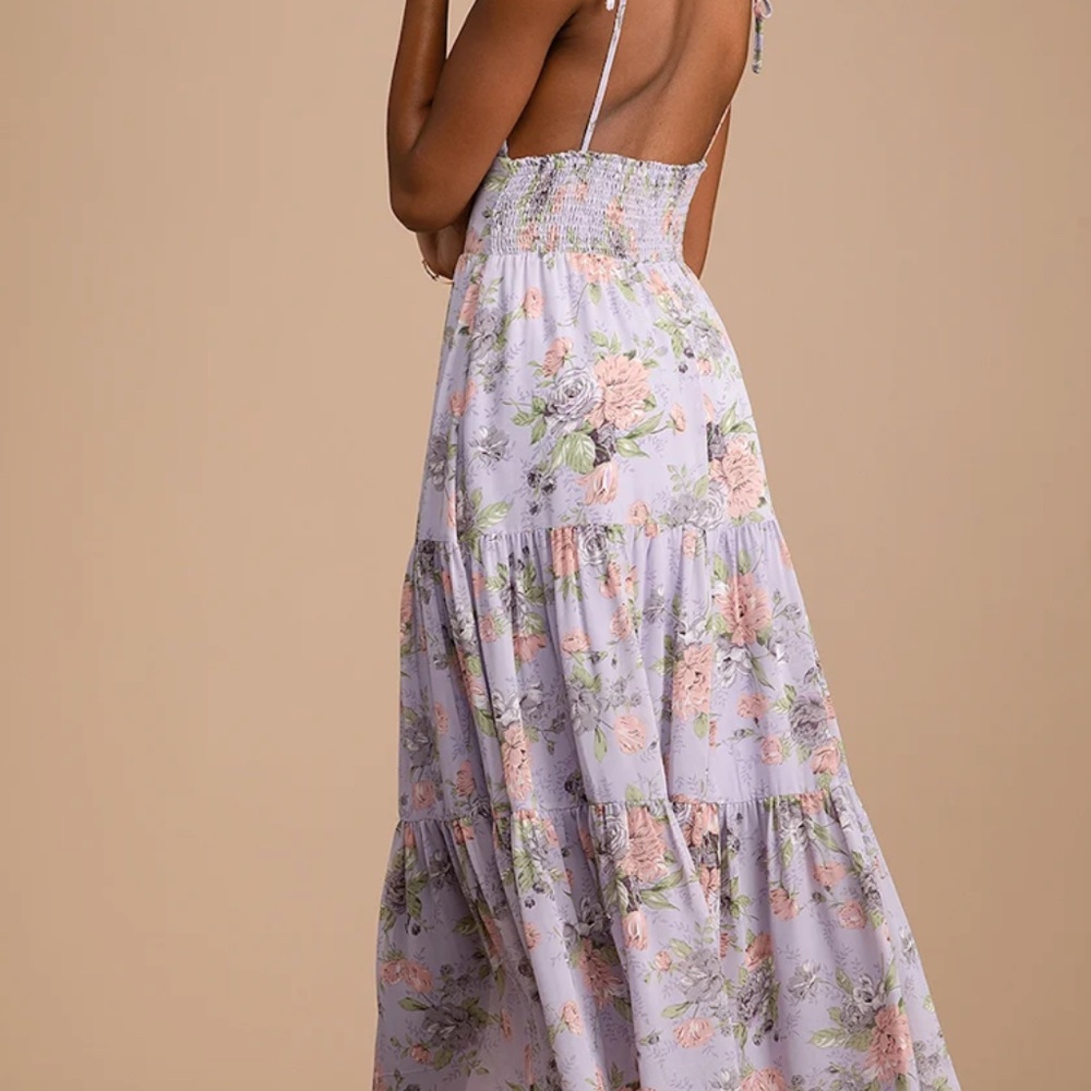 Lulus Everlasting Sight Lavender Floral Print Tie-Strap Midi Dress Size M - Picture 2 of 5